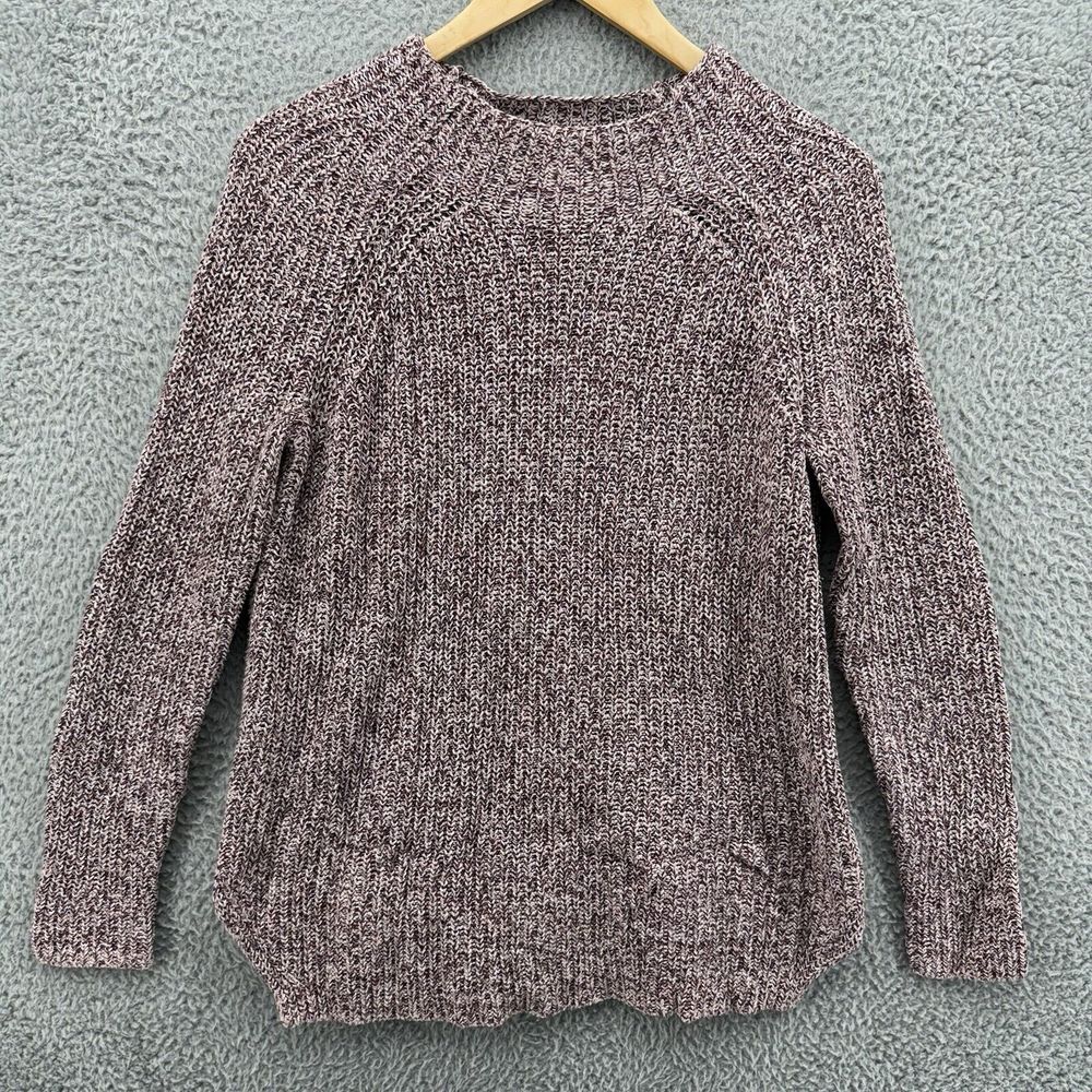 Loft Women's Small Marbled Burgundy Crew Neck‎ Loose Knit Long Sleeve Sweater
